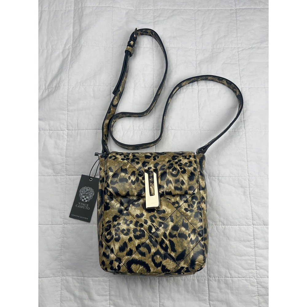 Vince Camuto Quilted Leopard Print‎ Leather Crossbody Bag Gold Hardware